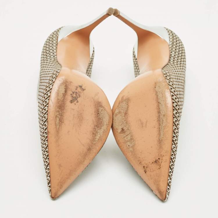 Pre Owned Casadei Silver Leather Pointed Toe Pumps Size 38