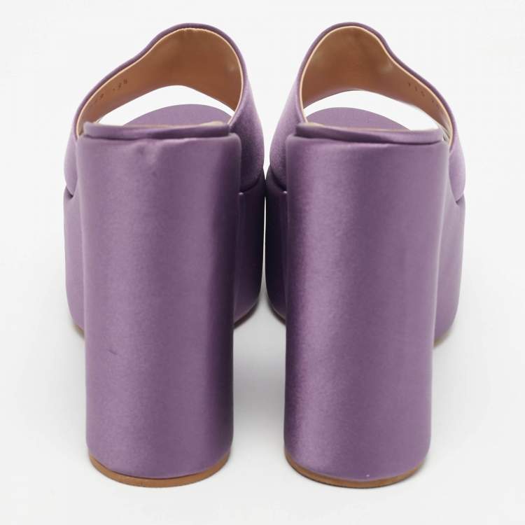 Pre Owned Casadei Light Purple Satin Platform Wedge Sandals Size 39.5