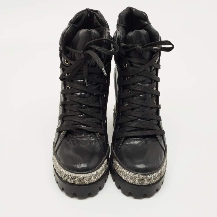 Pre Owned Casadei Black Nylon Wedge Sneakers Size 40