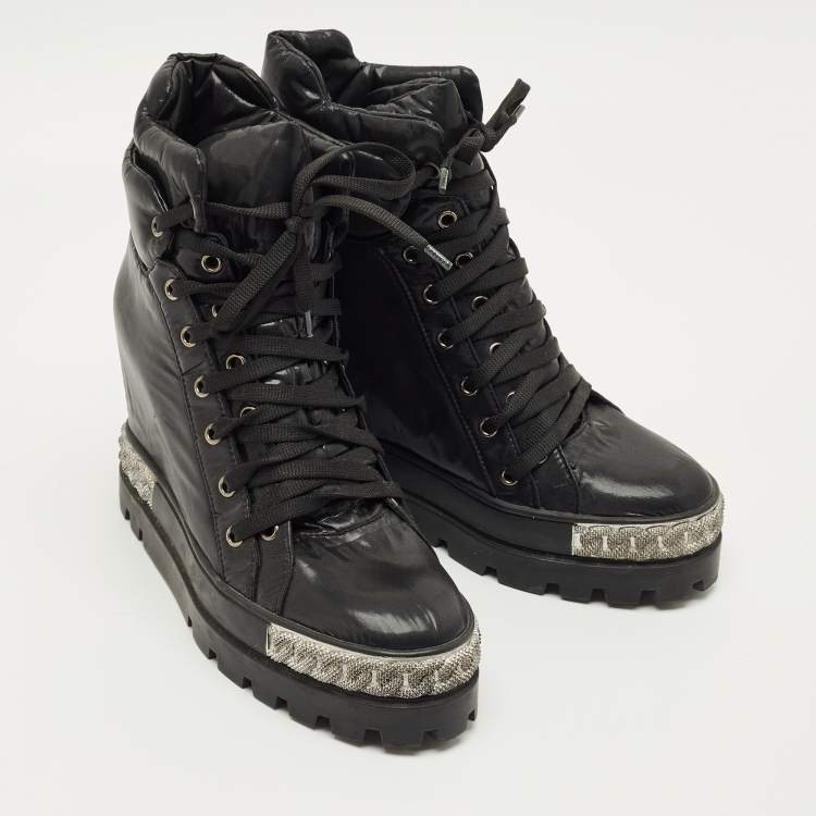 Pre Owned Casadei Black Nylon Wedge Sneakers Size 40