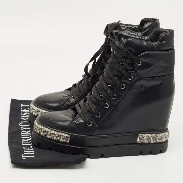 Pre Owned Casadei Black Nylon Wedge Sneakers Size 40