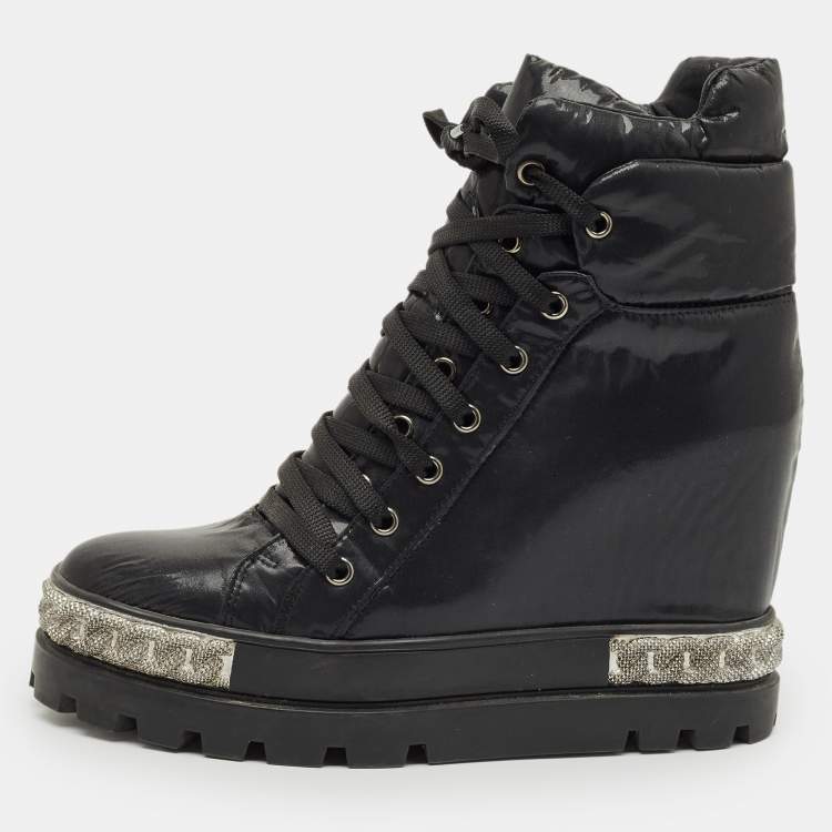 Pre Owned Casadei Black Nylon Wedge Sneakers Size 40