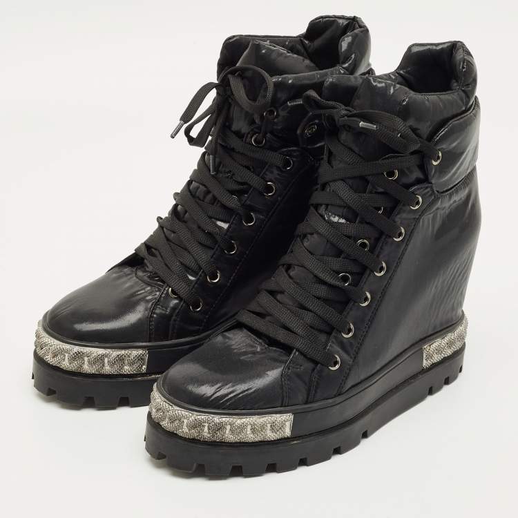Pre Owned Casadei Black Nylon Wedge Sneakers Size 40
