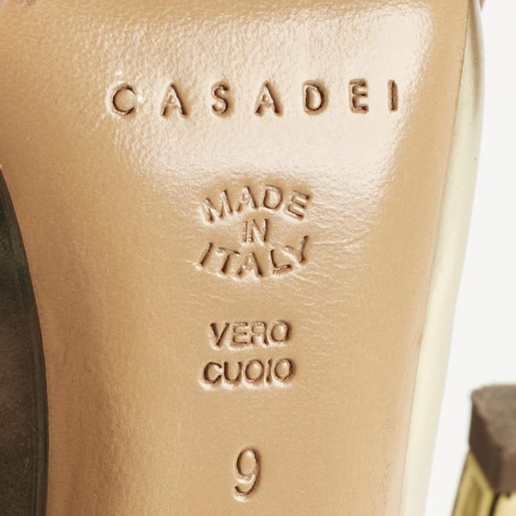 Pre Owned Casadei Gold Leather Blade Pointed Toe Pumps  Size 39