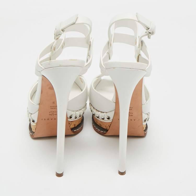 Pre Owned Casadei White Leather Platform Sandals Size 39