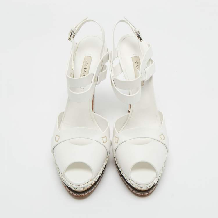 Pre Owned Casadei White Leather Platform Sandals Size 39