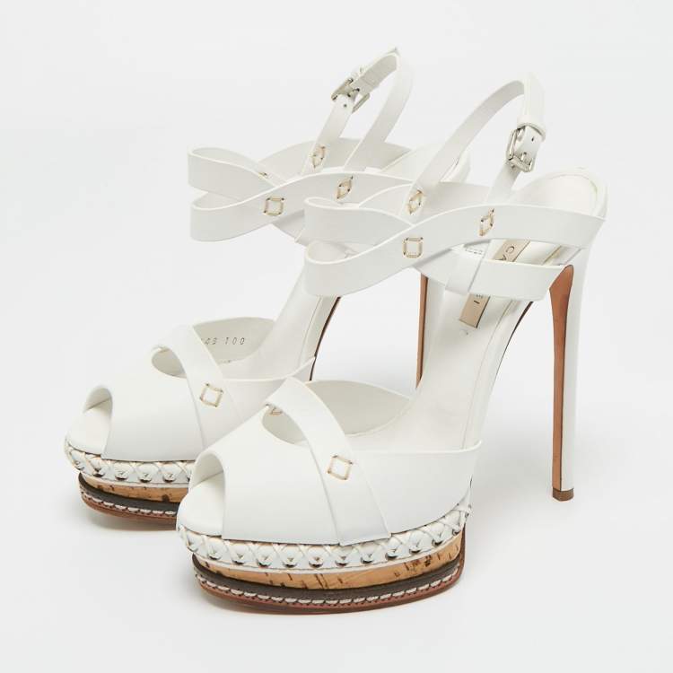 Pre Owned Casadei White Leather Platform Sandals Size 39