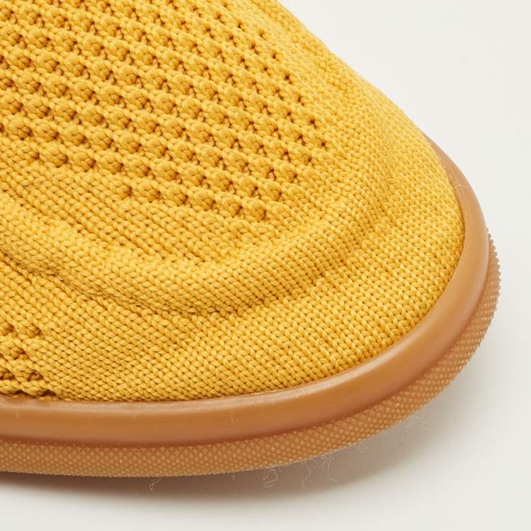 Pre Owned Casadei Yellow Knit Fabric and Leather Hanoi Loafers Size 36.5
