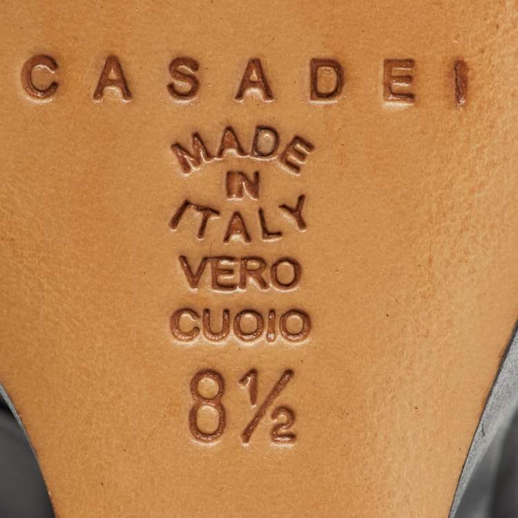 Pre Owned Casadei Black Leather Platform Wedge Pumps Size 38.5