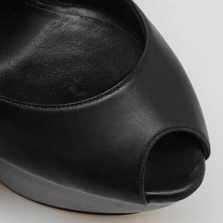 Pre Owned Casadei Black Leather Platform Wedge Pumps Size 38.5