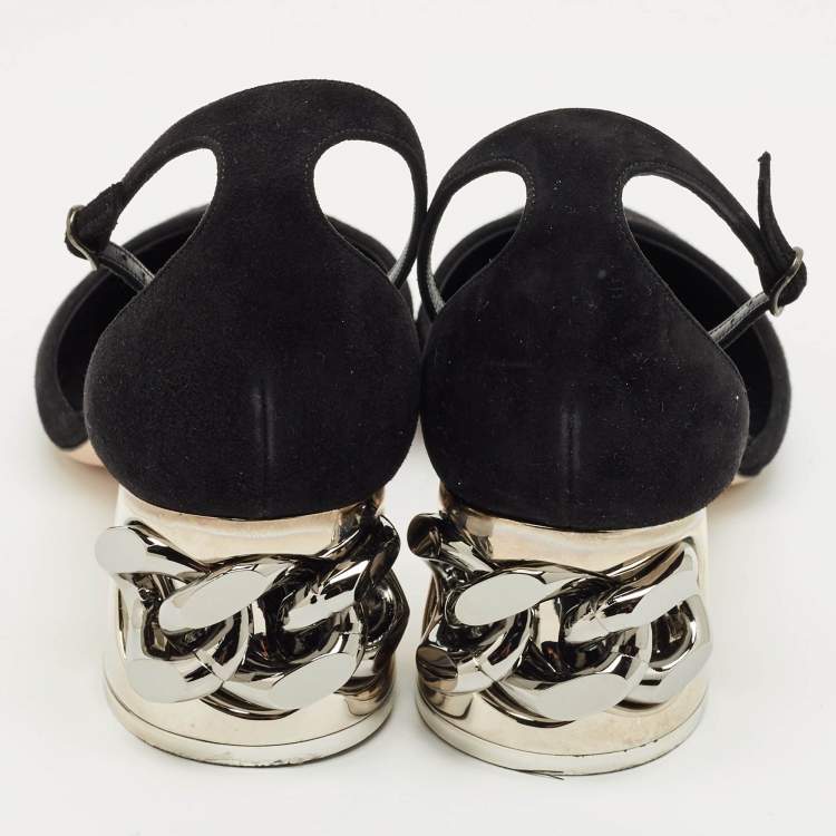 Pre Owned Casadei Black Suede Mary Jane Pumps Size 39.5