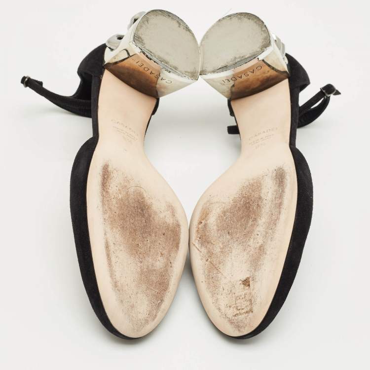 Pre Owned Casadei Black Suede Mary Jane Pumps Size 39.5