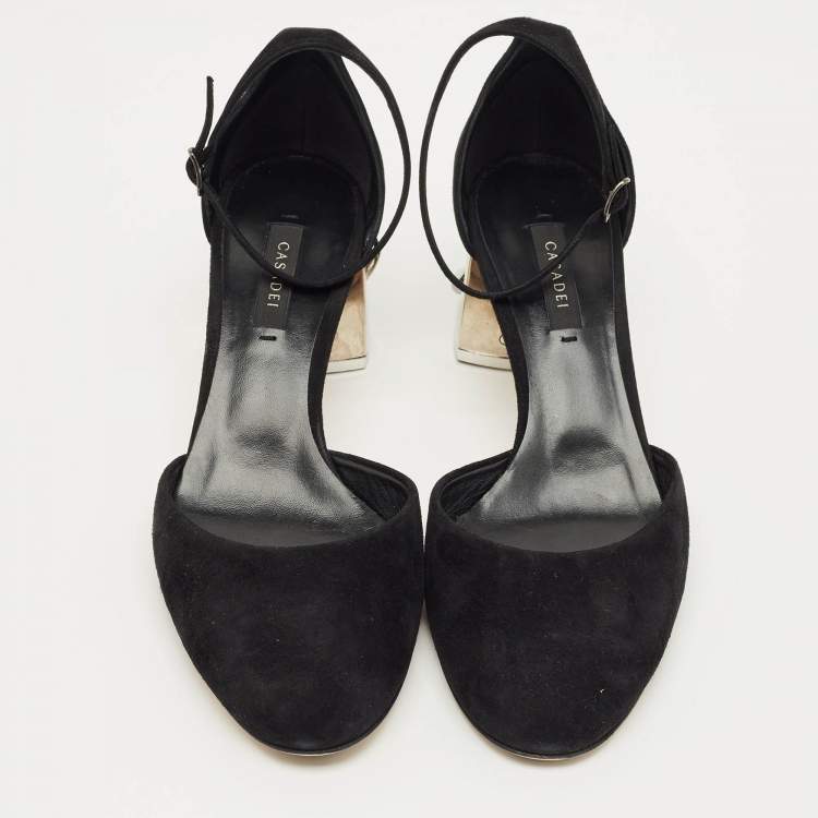 Pre Owned Casadei Black Suede Mary Jane Pumps Size 39.5