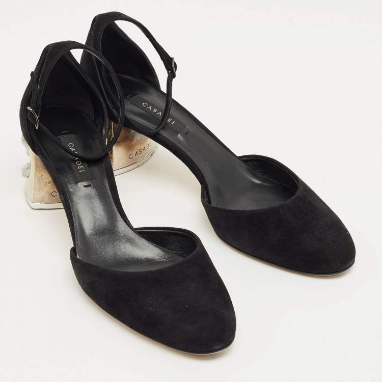 Pre Owned Casadei Black Suede Mary Jane Pumps Size 39.5