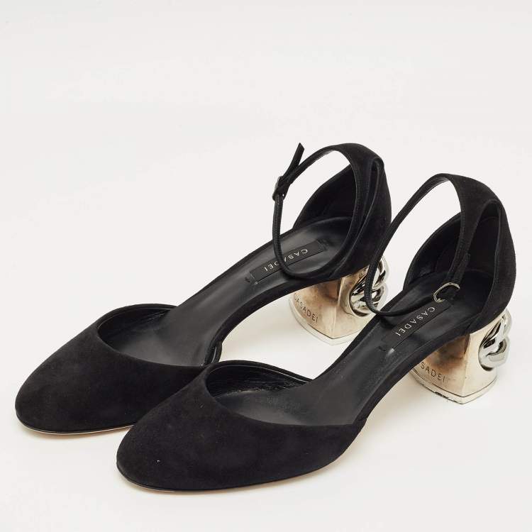 Pre Owned Casadei Black Suede Mary Jane Pumps Size 39.5