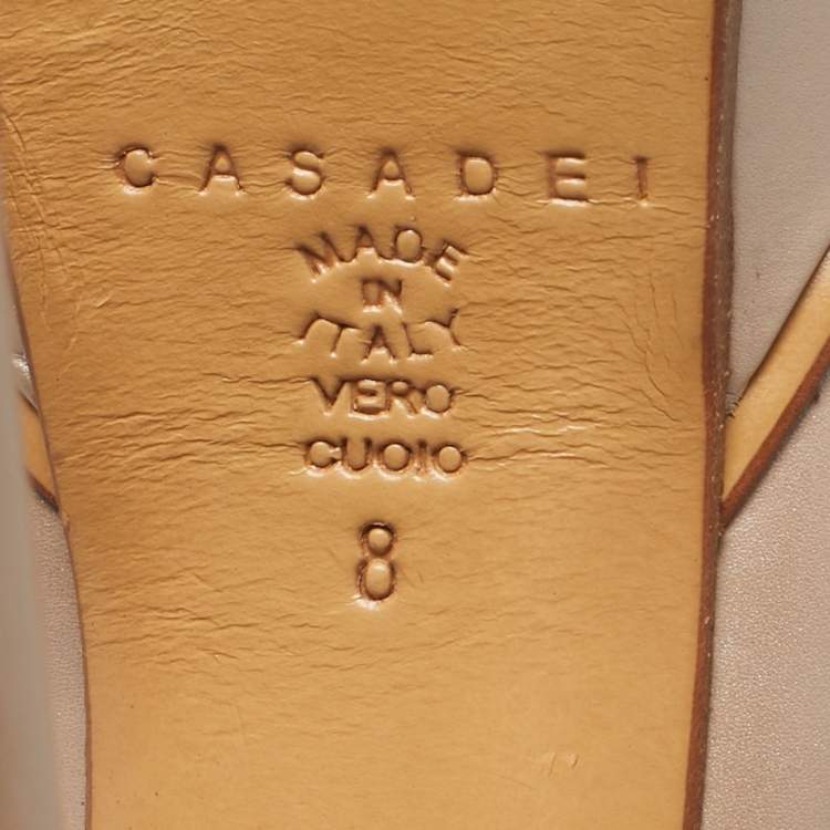 Pre Owned Casadei Beige Leather Peep Toe Pumps Size 38