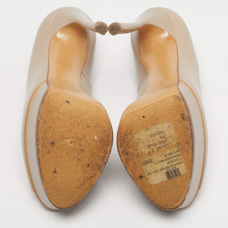 Pre Owned Casadei Beige Leather Peep Toe Pumps Size 38