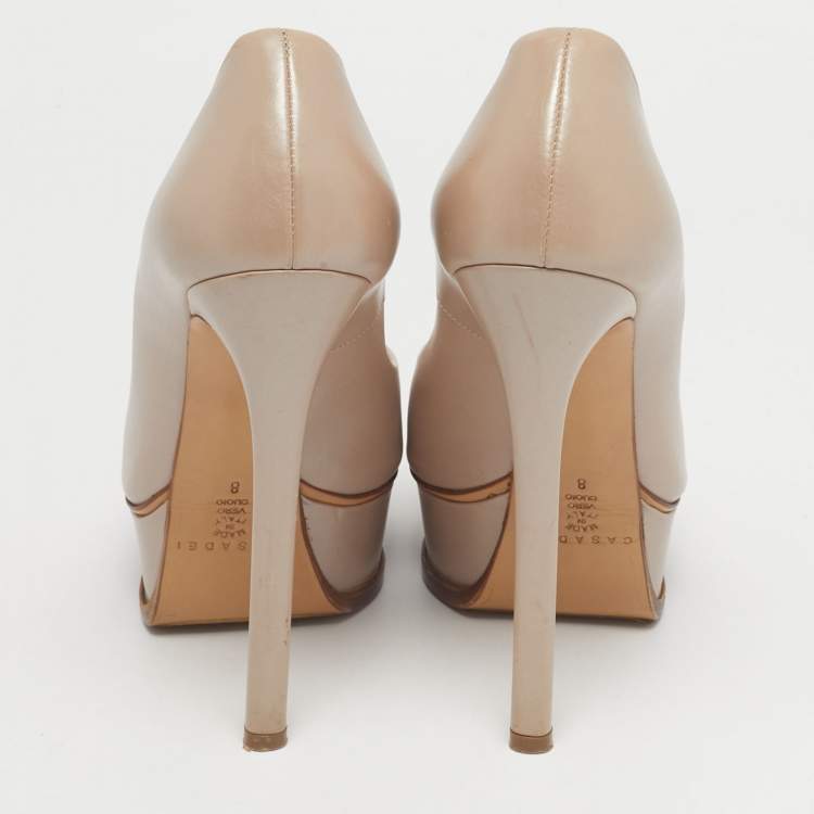 Pre Owned Casadei Beige Leather Peep Toe Pumps Size 38
