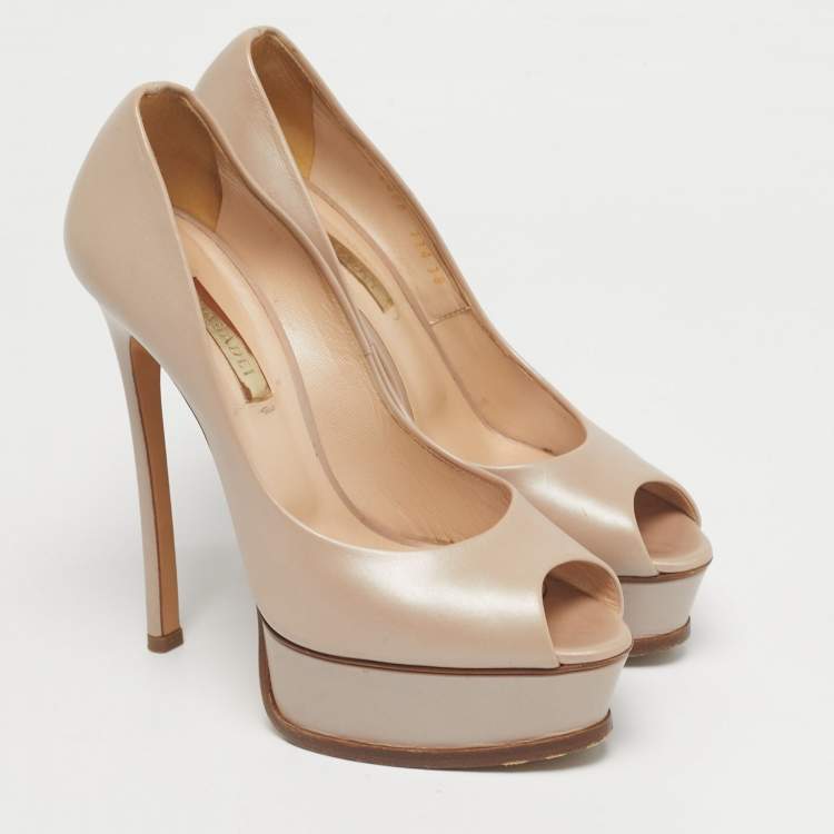 Pre Owned Casadei Beige Leather Peep Toe Pumps Size 38