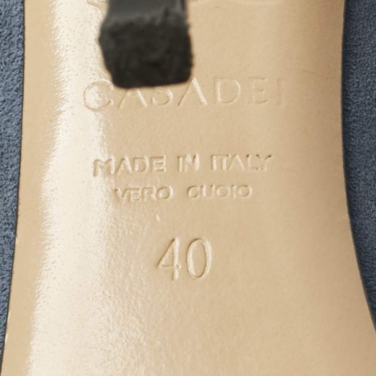 Pre Owned Casadei Blue Suede Blade Pointed Toe Pumps Size 40