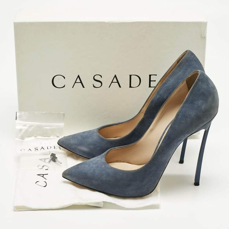Pre Owned Casadei Blue Suede Blade Pointed Toe Pumps Size 40
