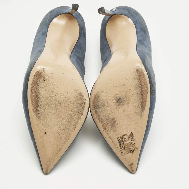 Pre Owned Casadei Blue Suede Blade Pointed Toe Pumps Size 40