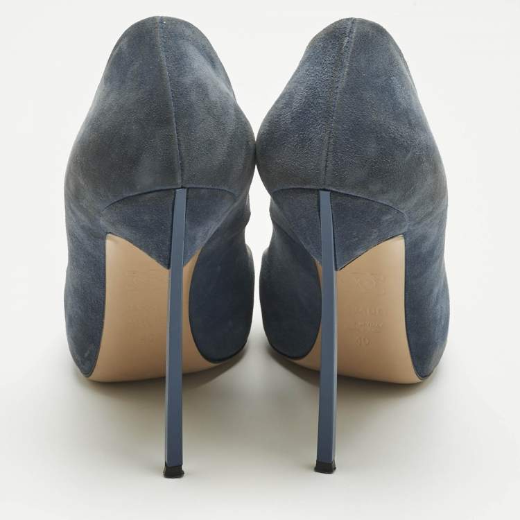 Pre Owned Casadei Blue Suede Blade Pointed Toe Pumps Size 40