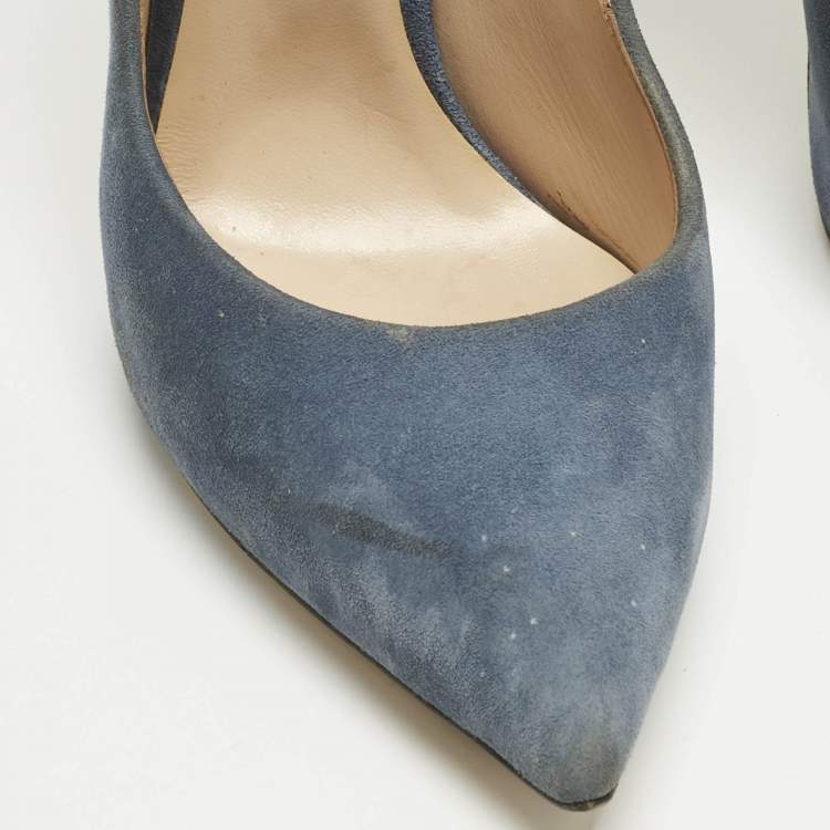 Pre Owned Casadei Blue Suede Blade Pointed Toe Pumps Size 40