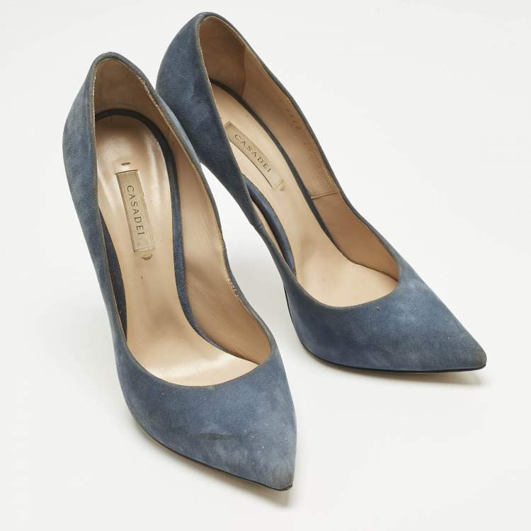 Pre Owned Casadei Blue Suede Blade Pointed Toe Pumps Size 40