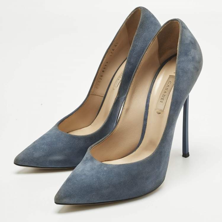 Pre Owned Casadei Blue Suede Blade Pointed Toe Pumps Size 40