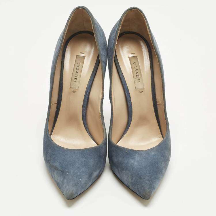Pre Owned Casadei Blue Suede Blade Pointed Toe Pumps Size 40