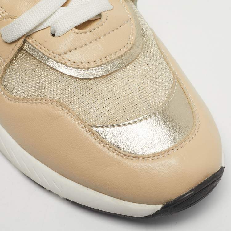 Pre Owned Casadei Beige Leather and Mesh Lace Up Sneakers Size 41