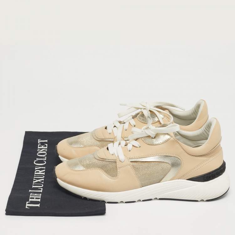 Pre Owned Casadei Beige Leather and Mesh Lace Up Sneakers Size 41