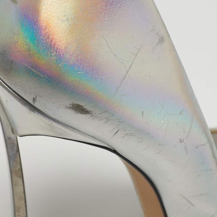 Pre Owned Casadei Silver Leather Peep Toe Pumps Size 39