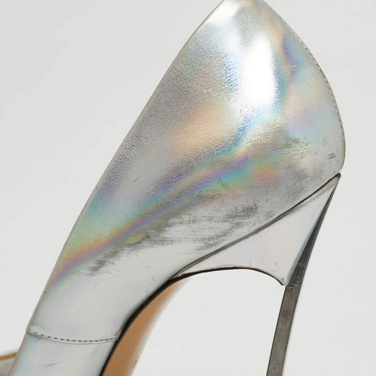 Pre Owned Casadei Silver Leather Peep Toe Pumps Size 39