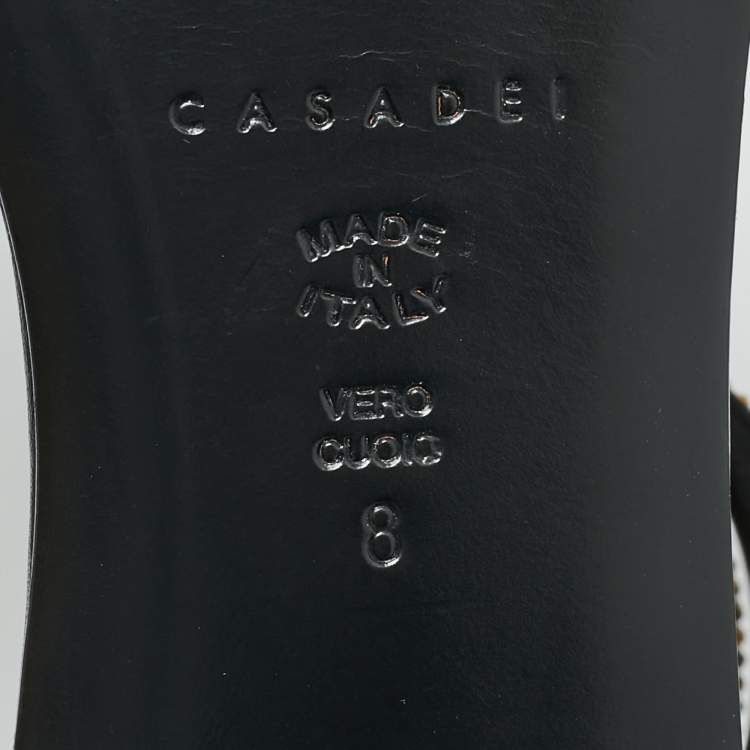 Pre Owned Casadei Black Leather and PVC Crystal Embellished Flat Sandals Size 38