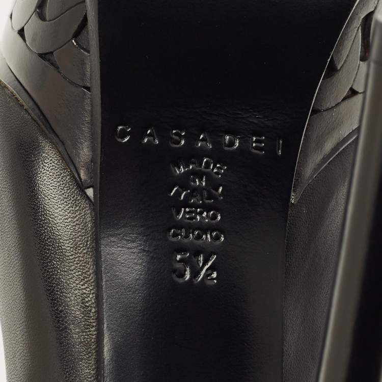 Pre Owned Casadei Black Leather  Peep Toe Platform Pumps Size 35.5