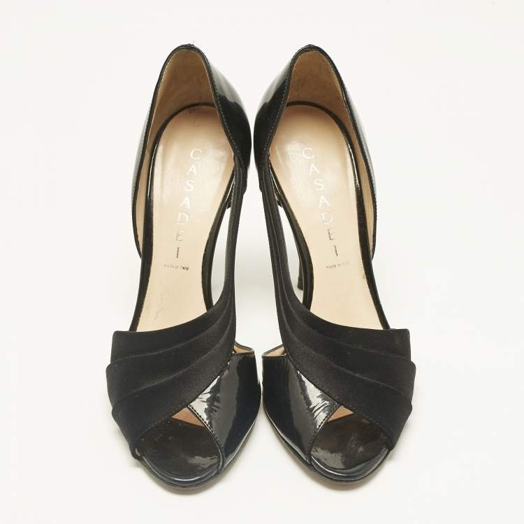 Pre Owned Casadei Black Satin Cut Out D'orsay Pumps Size 38