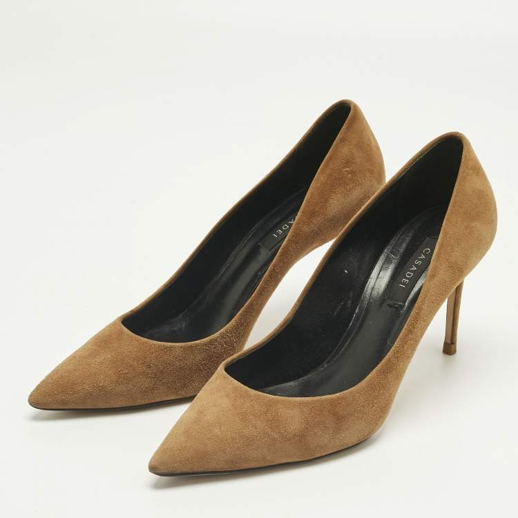 Pre Owned Casadei Brown Suede Pointed Toe Pumps Size 37.5