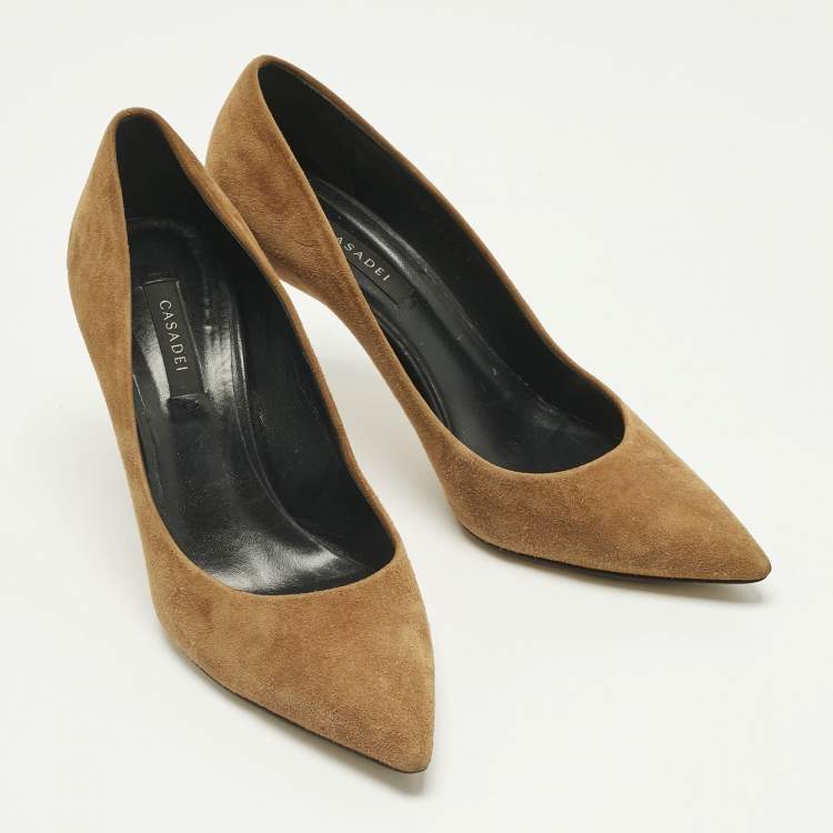 Pre Owned Casadei Brown Suede Pointed Toe Pumps Size 37.5