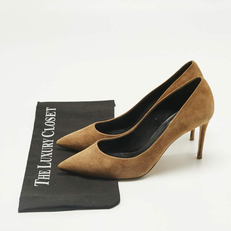 Pre Owned Casadei Brown Suede Pointed Toe Pumps Size 37.5