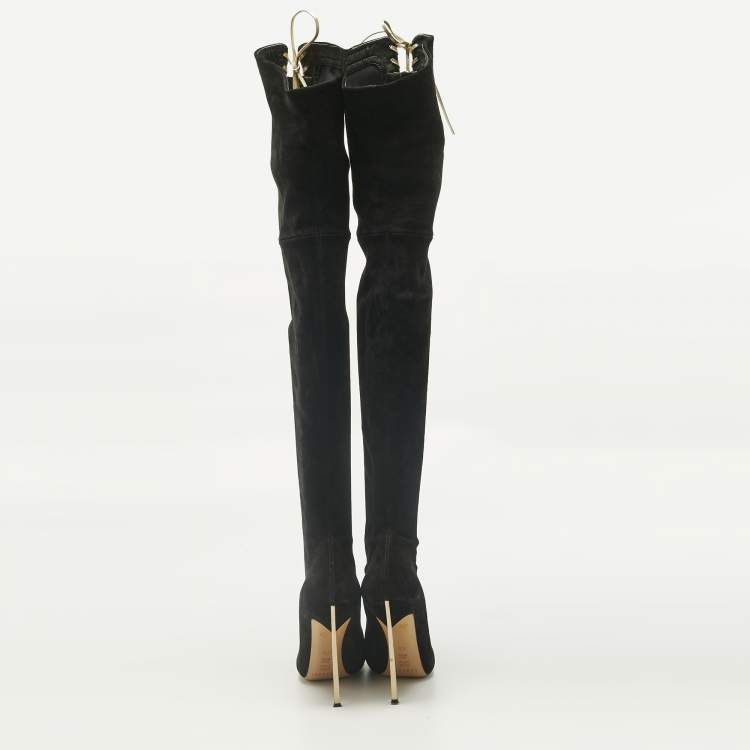 Pre Owned Casadei Black Suede Over The Knee Length Boots Size 38.5