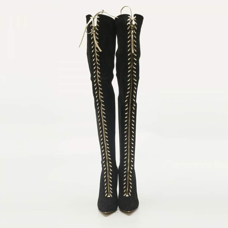 Pre Owned Casadei Black Suede Over The Knee Length Boots Size 38.5