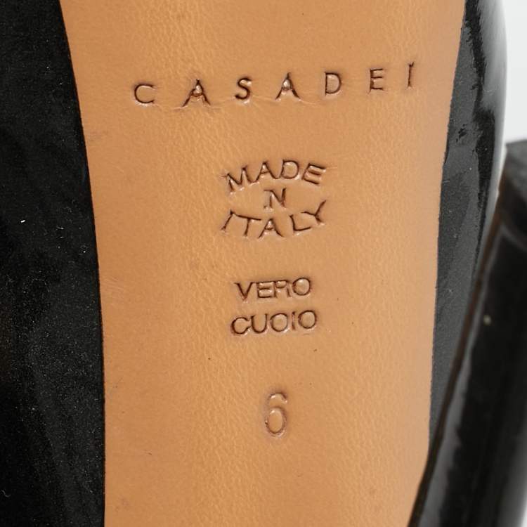 Pre Owned Casadei Size 36 Metallic Grey Patent Leather Peep Toe Pumps