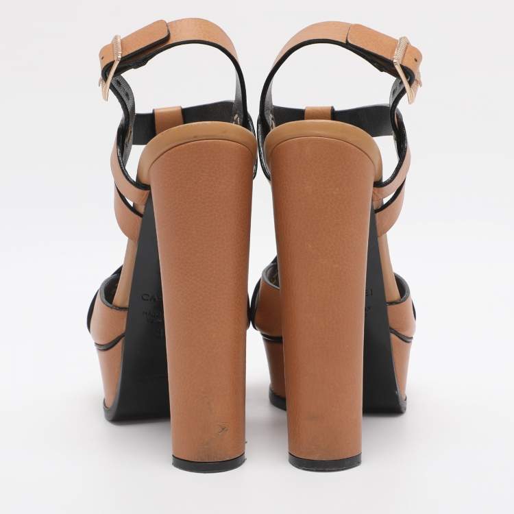 Pre Owned Casadei Size 35 Brown Leather Platform Sandals