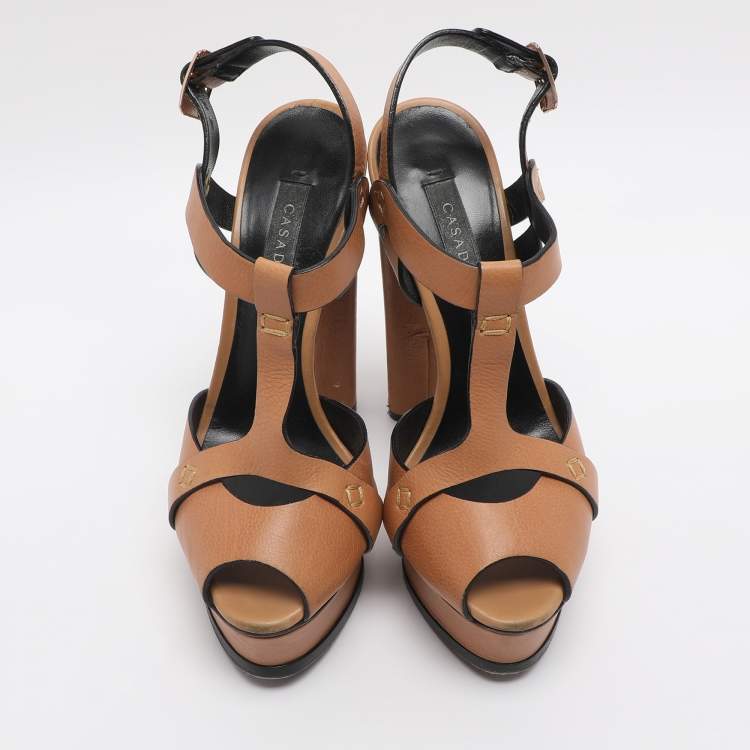Pre Owned Casadei Size 35 Brown Leather Platform Sandals
