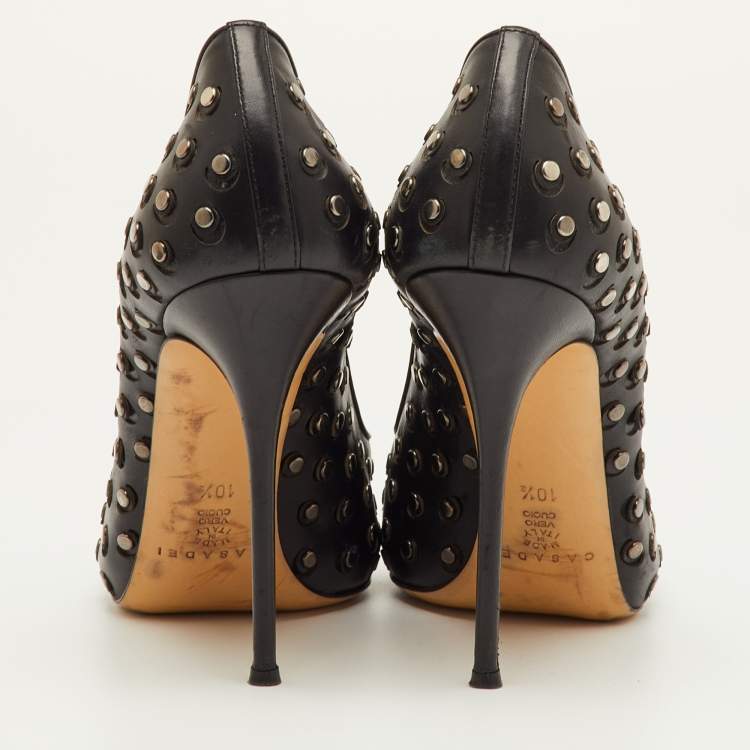 Pre Owned Casadei Size 40.5 Black Leather Studded Pointed Toe Pumps