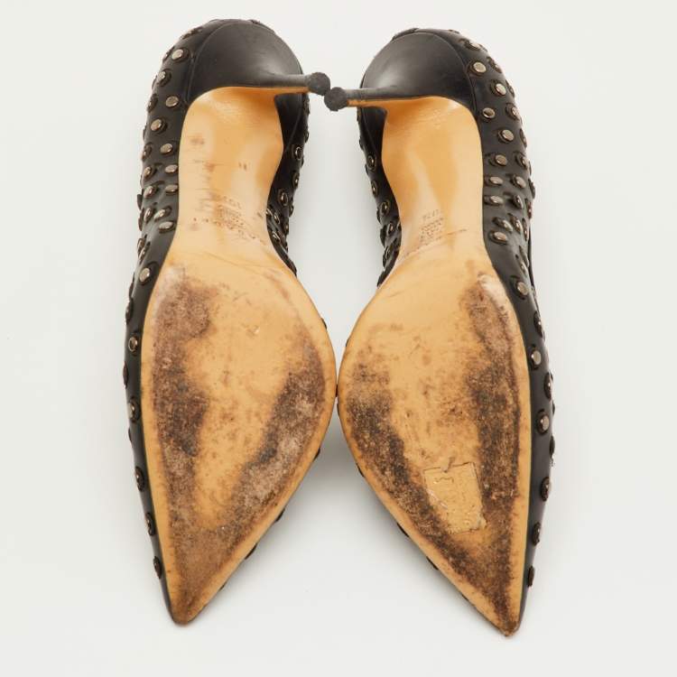 Pre Owned Casadei Size 40.5 Black Leather Studded Pointed Toe Pumps
