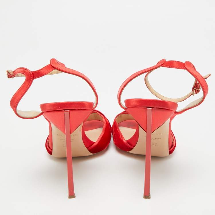 Pre Owned Casadei Size 38.5 Red Satin and Velvet Ankle Strap Sandals