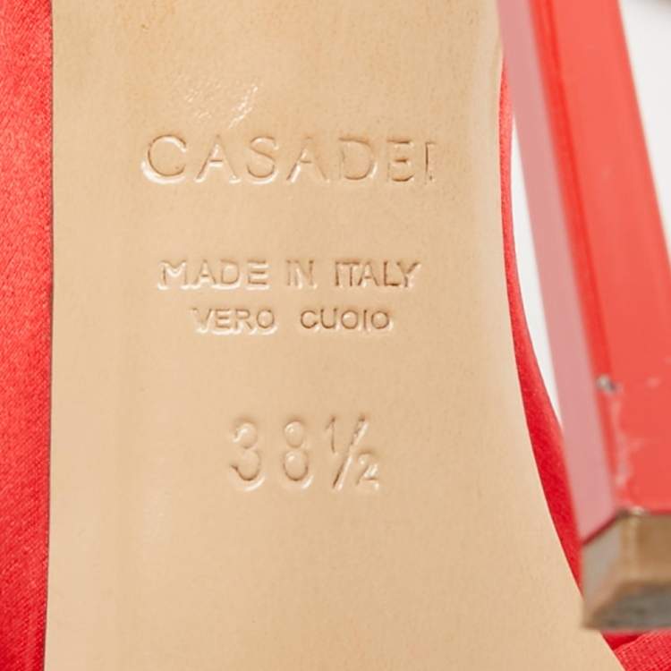 Pre Owned Casadei Size 38.5 Red Satin and Velvet Ankle Strap Sandals
